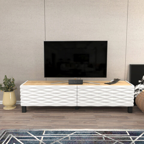Comoda tv, retricy, lerze, 149.2x35x38 cm, pal, safir / alb
