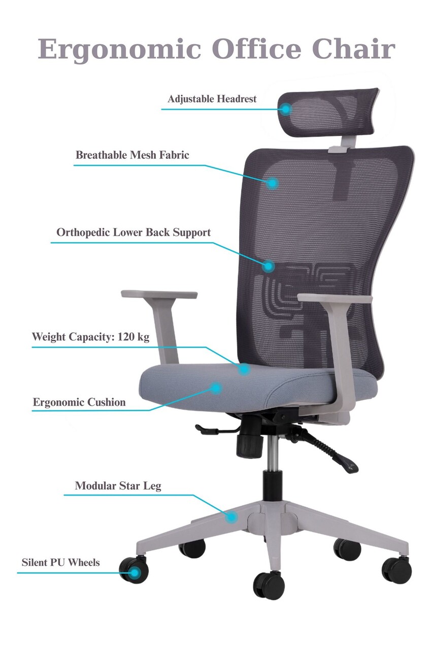 Scaun de birou, Hanah Home, Lumbar 126, 61x126x68 cm, Plastic, Gri - view 5
