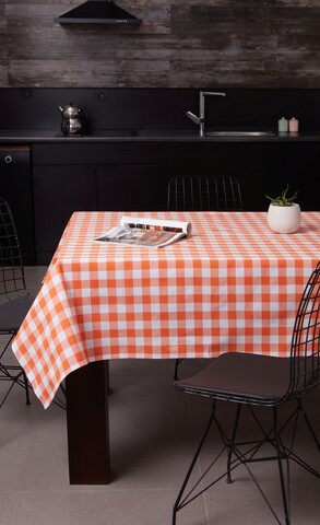 Tablecloth (160 x 160), Eponj Home, Kareli, 160x160 cm, Bumbac, Portocaliu/Alb