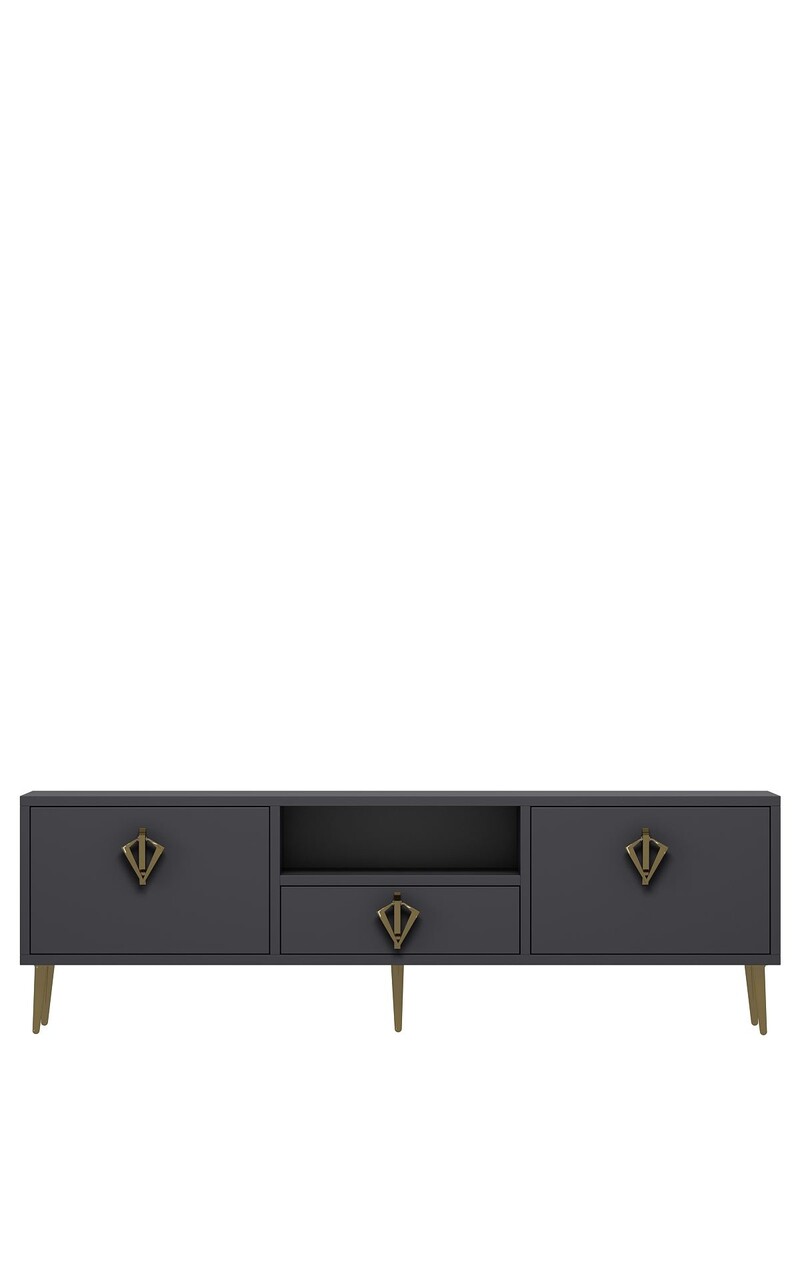 Comoda TV, Hanah Home, 1313-DROP-32, 140x45x30 cm, PAL , Antracit / Aur - view 3