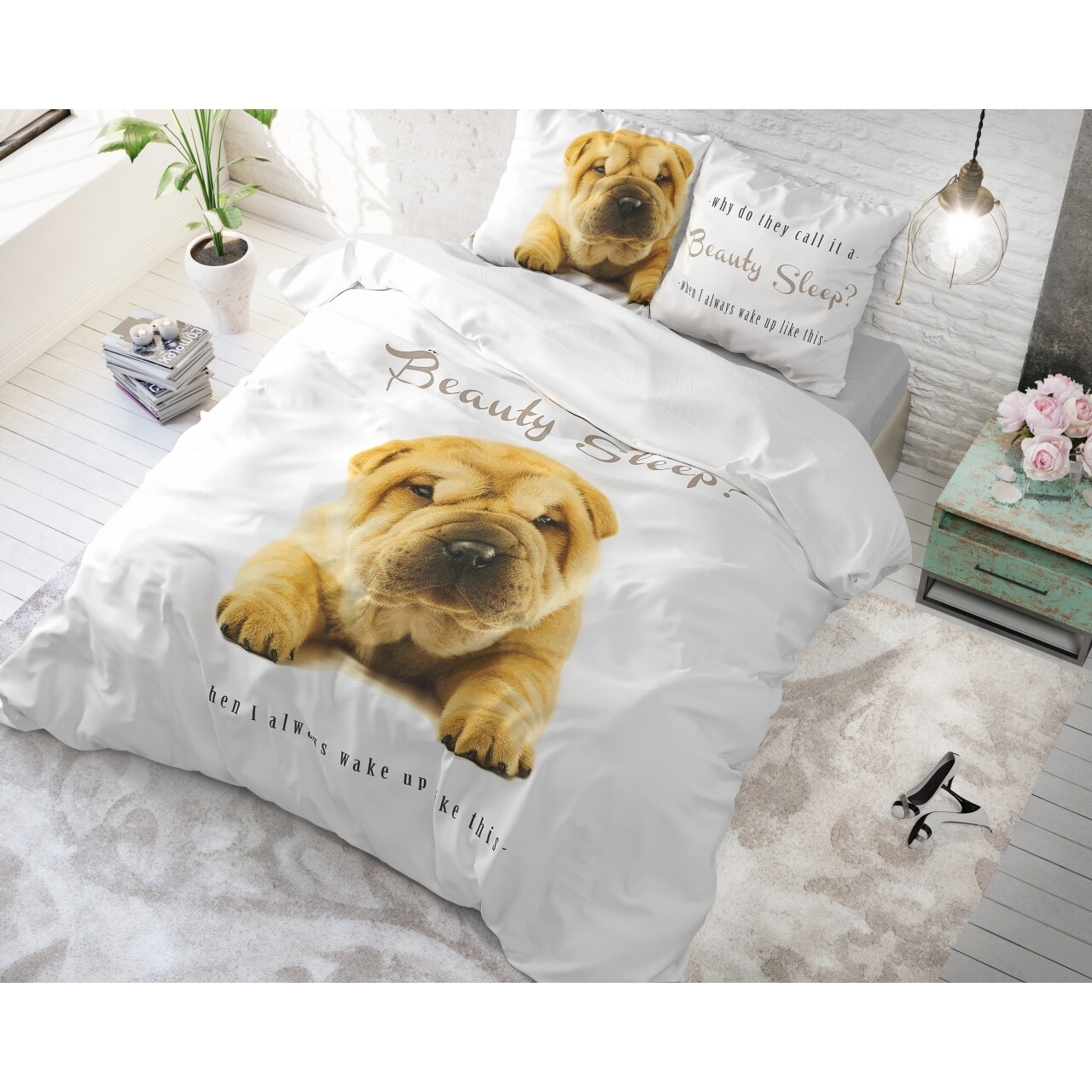 Lenjerie De Pat Dubla Beauty Sleep White, Royal Textile, 3 Piese, 200 X 220 Cm, 100% Bumbac, Multicolora