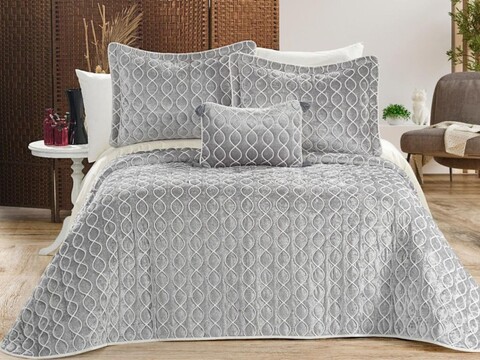 Set cuvertura de pat dubla 3 piese, Brillance - Grey, Dowry World, Catifea