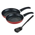Set 2 tigai si 1 paleta perforata Muhler, MR-2824S, aluminiu presat/invelis din marmura/nailon, rosu