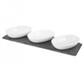 Set 3 boluri si platou pentru aperitive Oval H&H, 30 x 10 cm, bambus/portelan