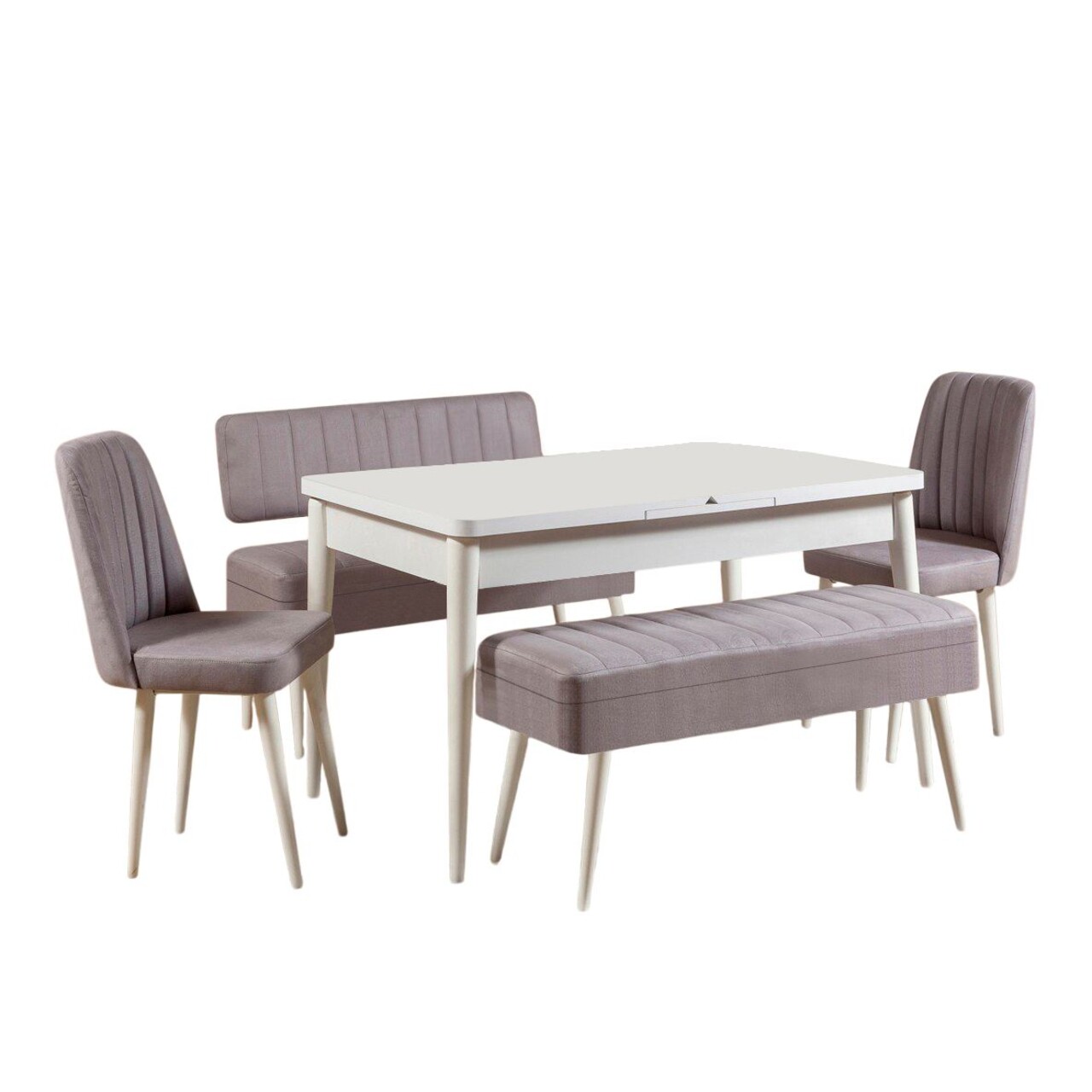 Set masa extensibila si scaune, Hanah Home, Vina 0701, Alb/Gri - imagine 4