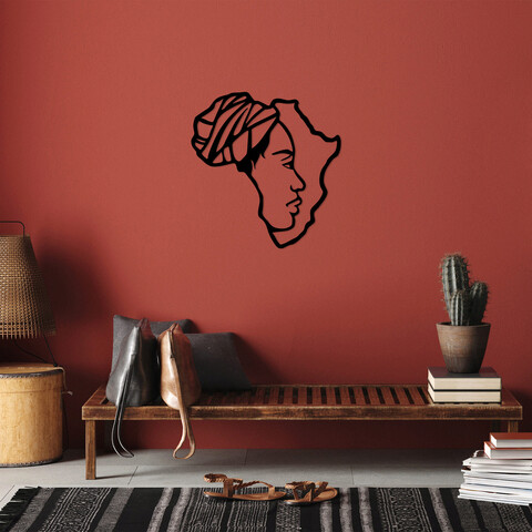 Decoratiune de perete, african woman, metal, dimensiune: 67 x 70 cm, negru