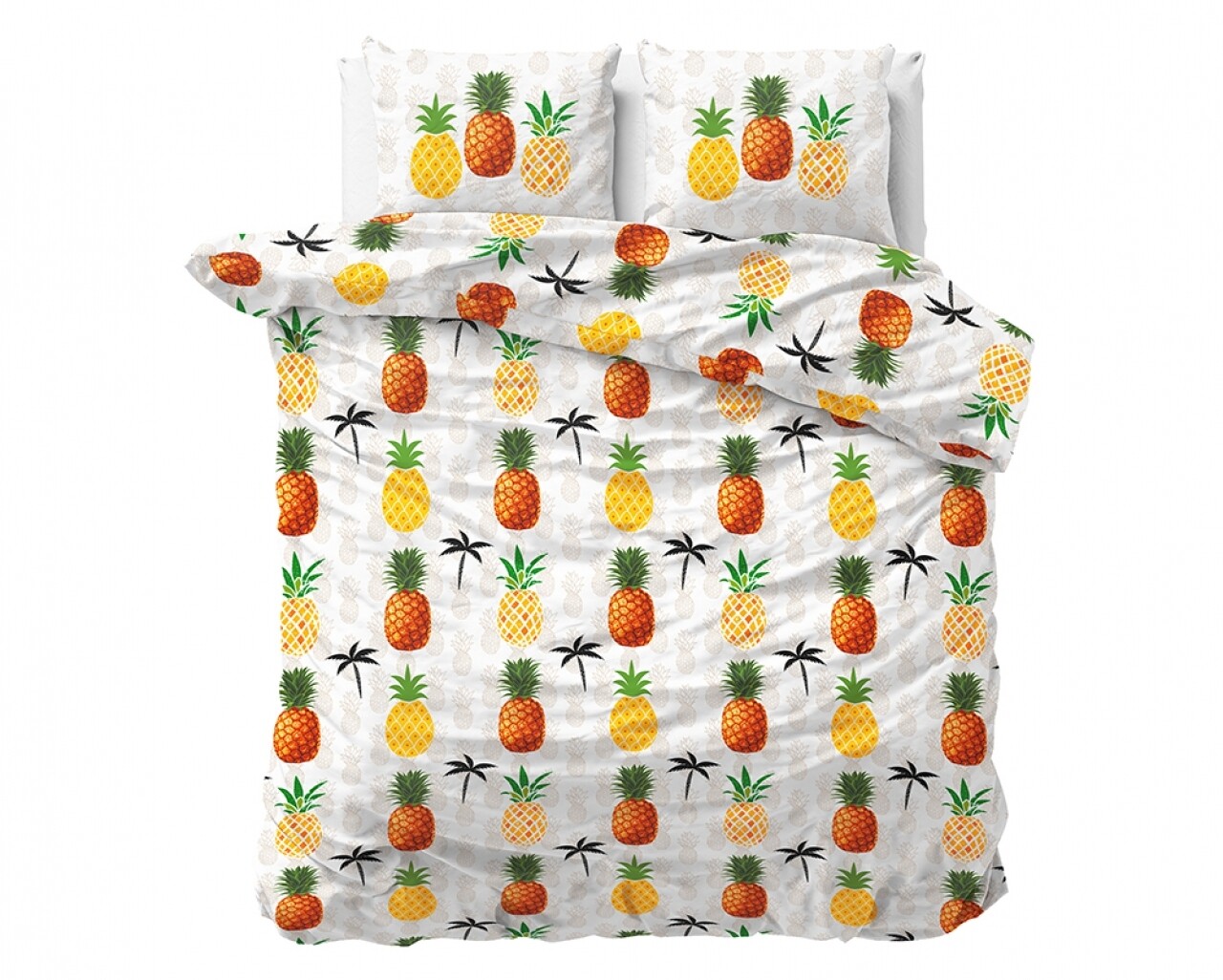 Lenjerie De Pat Dubla Pineapple White, Sleeptime, 3 Piese, Cotton Blended, Multicolora