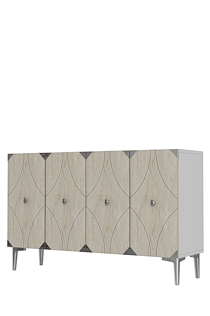 Consola, Hanah Home, Alfa 120, 120x75x32 cm, PAL, White / Travertine / Silver — imaginea 4