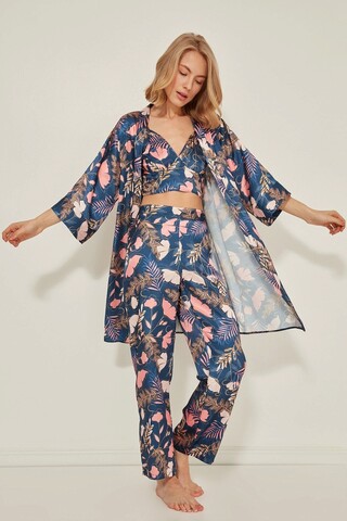 Set pijamale dama, 637BNC1394 – L, Benicia, Poliester, Bleumarin / Portocaliu Benicia