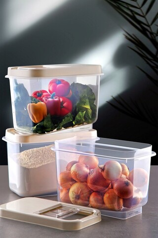 Set recipiente depozitare, Okko - Kitchen, 639OKK1115, Plastic , Dimensiune: 34,5 x 19 x 23,5 cm / 10000 ml (3 bucăți), Crem