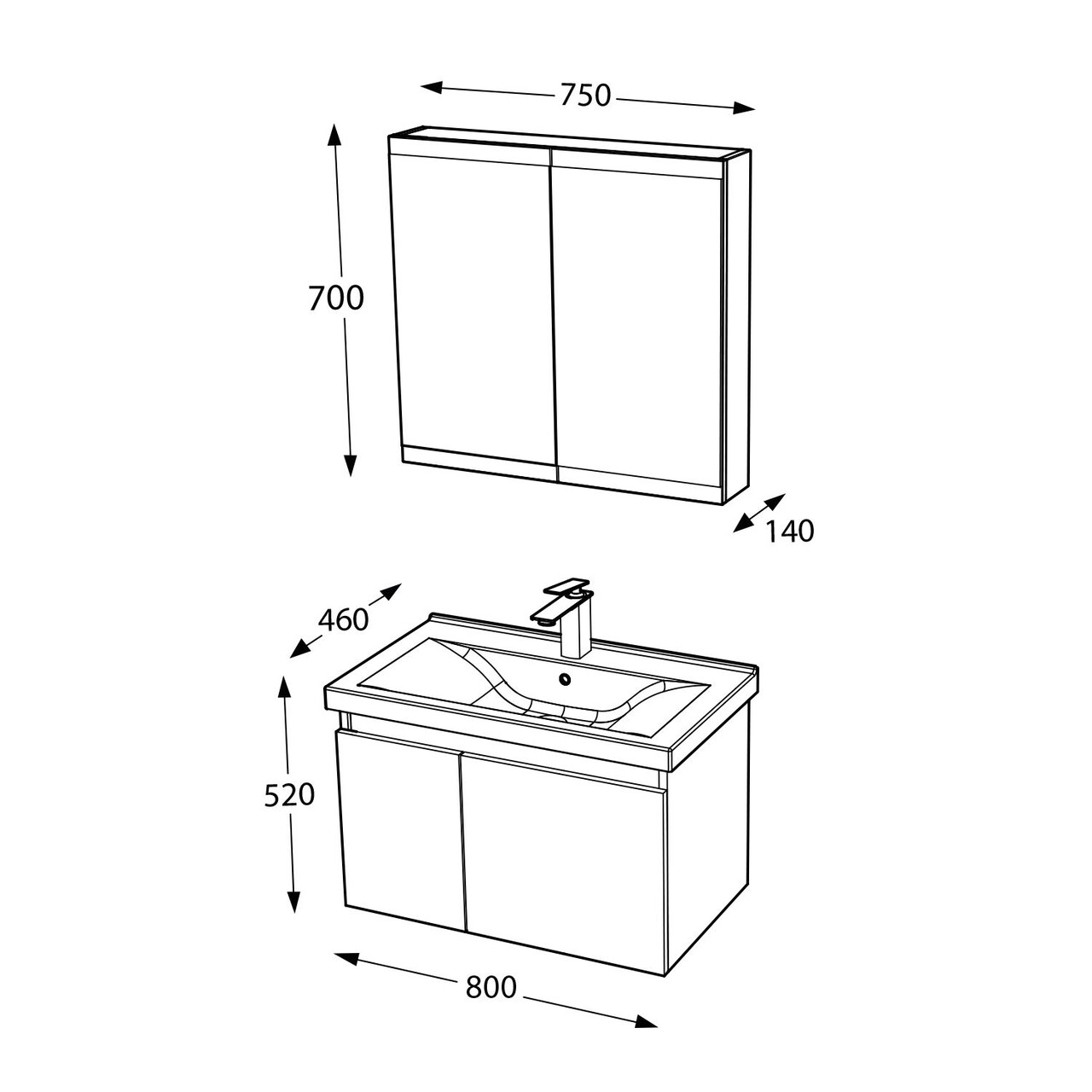 Set mobilier de baie (2 piese), Hanah Home, Abra 80, Pin / Alb - view 5