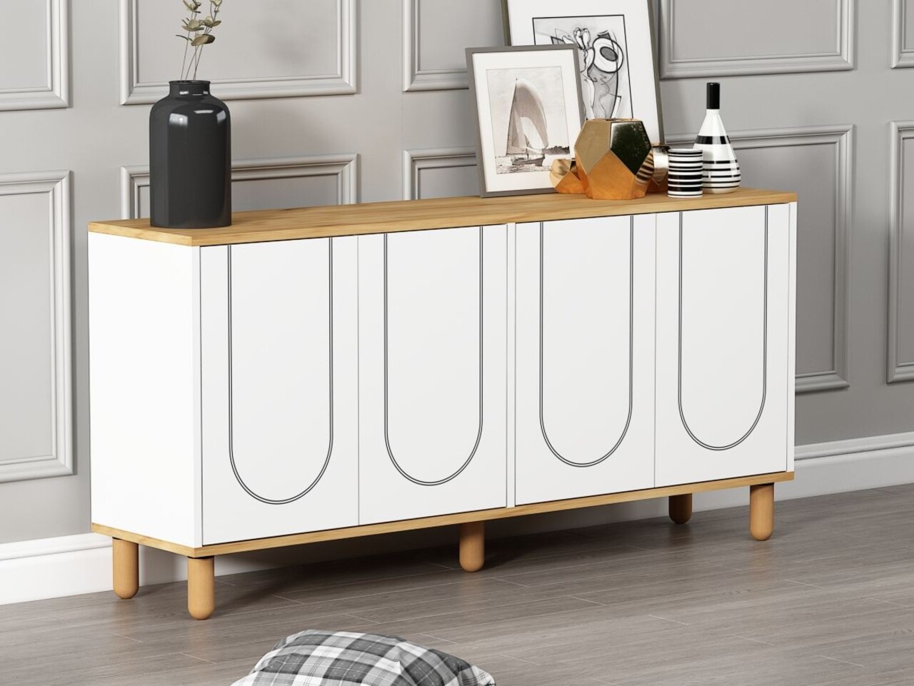 Consola, Hanah Home, Elaris, 150x73x36 cm, PAL, Stejar Safir / Alb - imagine 2