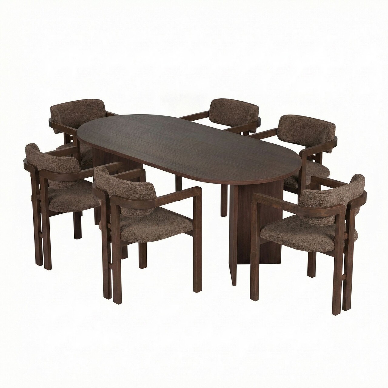 Set masă și scaune (7 piese), Hanah Home, Meridia 6, Nuc Milano / Nuc Închis / Maro - view 3