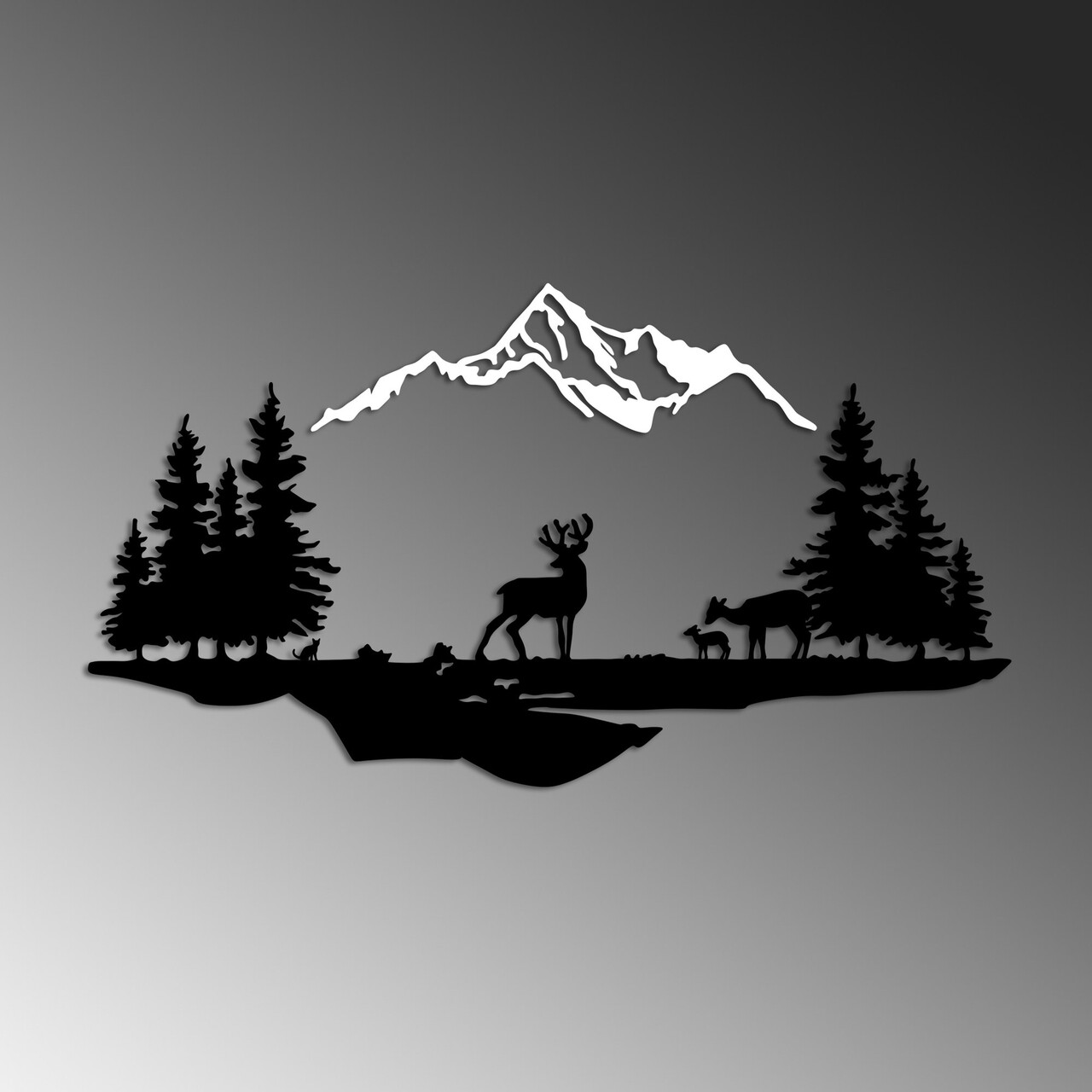 Decoratiune de perete, Deer And Landscape, Dimensiune: 38 x 11 cm (1 bucată), Alb/Negru - view 4
