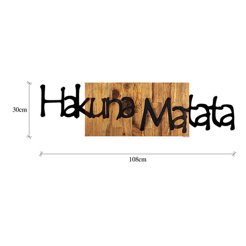 Decoratiune de perete, Hakuna Matata 4 , Lemn/metal, Dimensiune: 108 x 3 x 30 cm, Negru / Nuc deschis