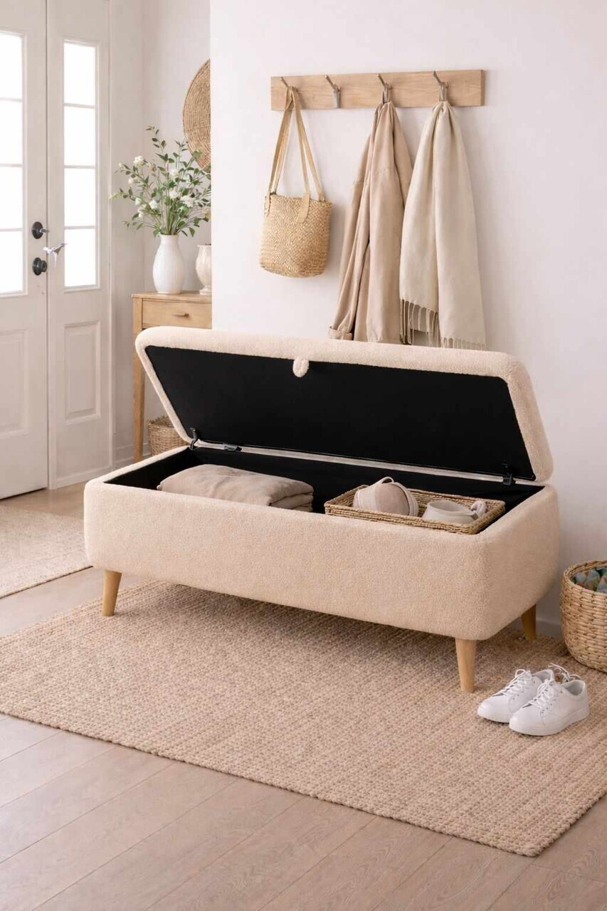 Banca, Hanah Home, Rena, 90x45x30 cm, Bej — imaginea 2