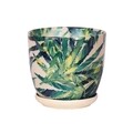 Ghiveci cu farfurie Wenus, Feriga, ceramica, 20 cm, crem/verde