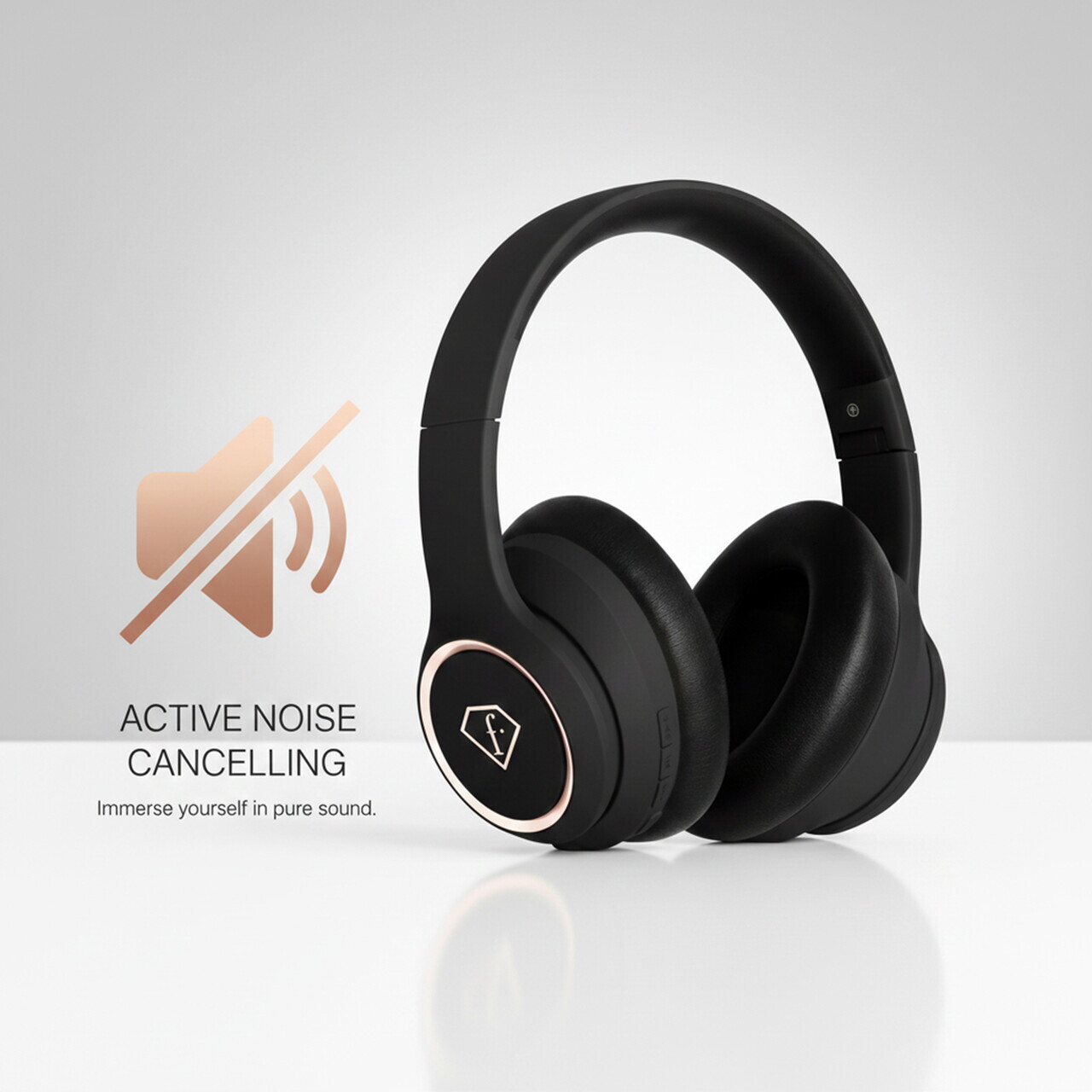 Casti wireless ANC Fashion TV, Matte Black-Rose Gold, 17x18.5x8 cm, negru - imagine 7