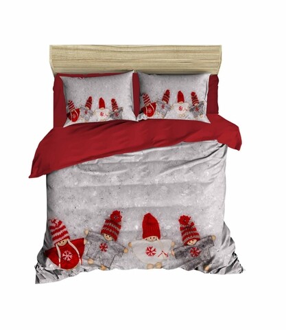 Lenjerie de pat pentru doua persoane, Pearl Home, 411, print 3D, amestec bumbac, 4 piese, alb/rosu/gri mezoni.ro