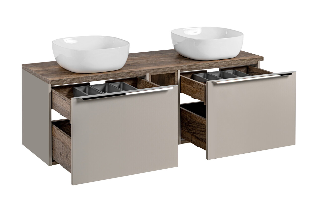 Set mobilier baie, dulap dublu si 2 lavoare, 140 cm, Santa Fe Taupe, Comad, MDF/PAL laminat, gri/stejar santa fe vintage — imaginea 4