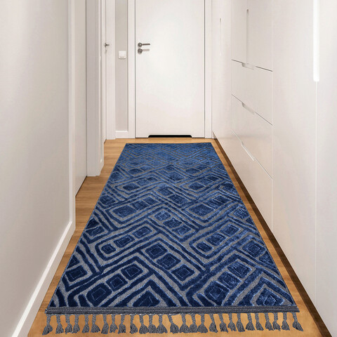 Covor de hol, lasmonte 3009, 80x150 cm, 60% bumbac;40% fibre acrilice, albastru gri