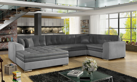 Coltar extensibil stanga 5 locuri ELTAP, Damario, 338x189x78 cm, lemn/poliester, gri inchis/gri deschis