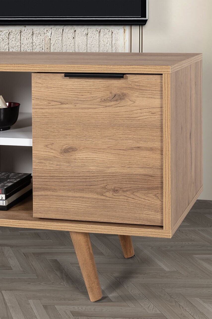 Comoda TV, Hanah Home, Sina 3321, 130x59x35 cm, PAL, Stejar Safir / Alb — imaginea 6