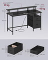 Birou Vasagle, cu priza si 2 porturi USB, sertare din material textil, 140x60x90 cm, negru