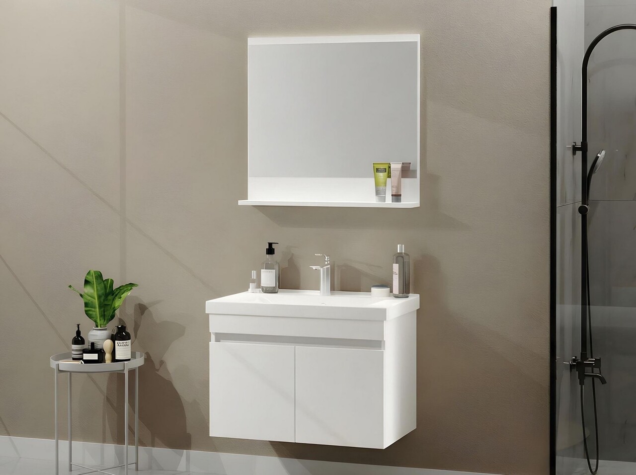 Set mobilier de baie (2 piese), Hanah Home, Pace 80, Alb mat - view 3