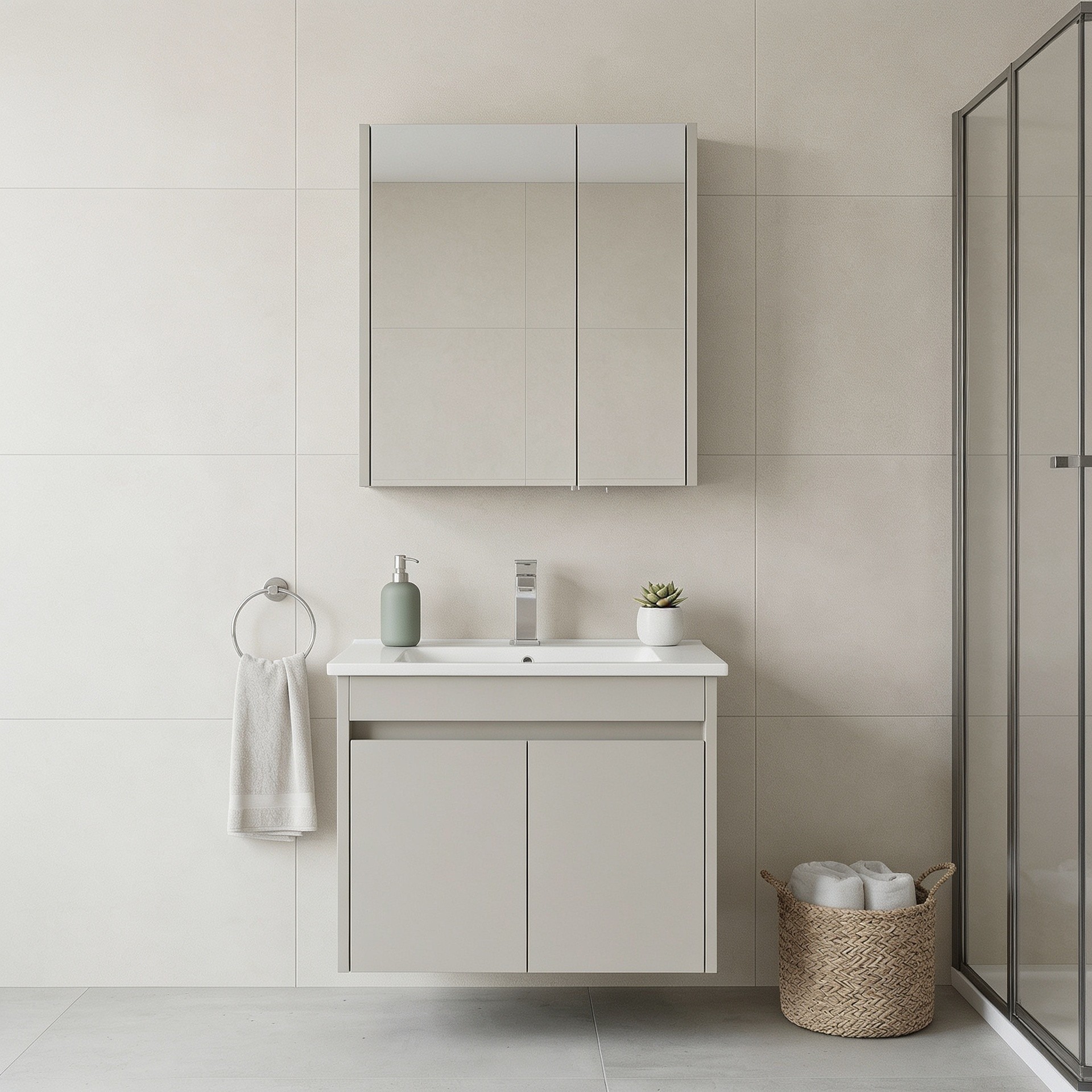 Set Dulap de Baie cu Chiuvetă și Oglindă (2 Piese), Hanah Home, Arno 65, Casmir