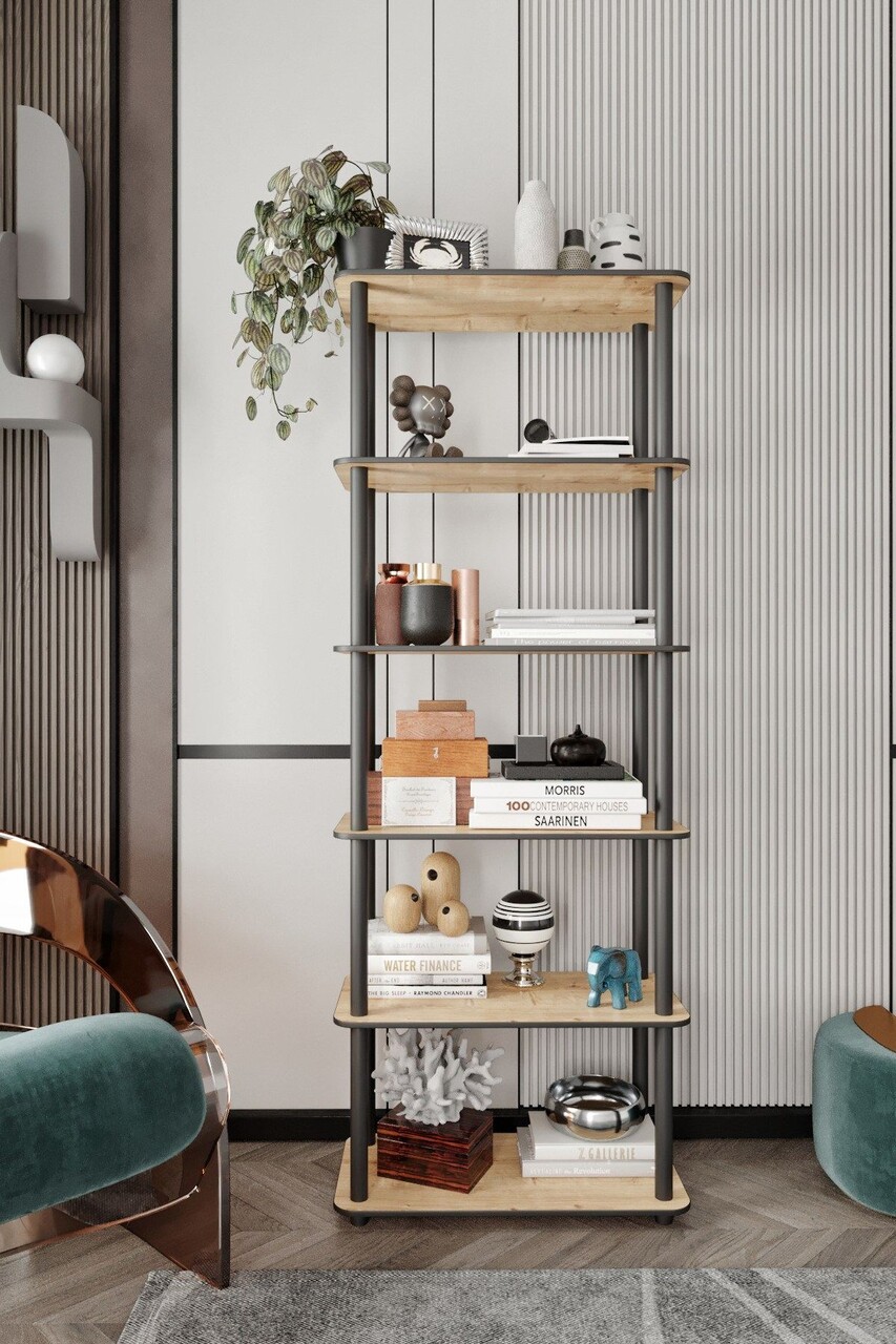 Corp biblioteca, Poter, Bookcase 6 Rect, 60x173x30 cm, MDF , Stejar - 1 | YEO