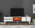 Comoda TV, Olivia, Vania Fireplace, 150x50x29.6 cm, PAL , Alb / Argintiu