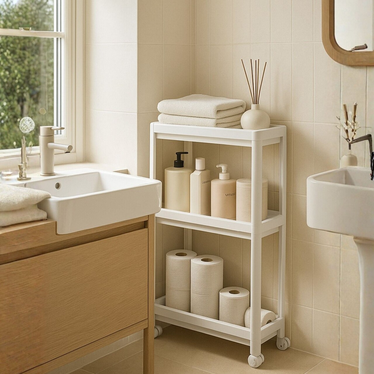 Raft multifuncțional din plastic 242347 54x18x102 cm Alb