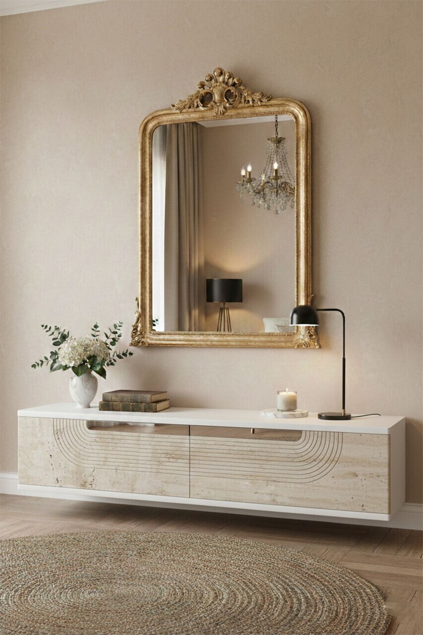 Dulap, Hanah Home, Meyra 120, 120x25.5x29.6 cm, White / Travertine / Silver — imaginea 3