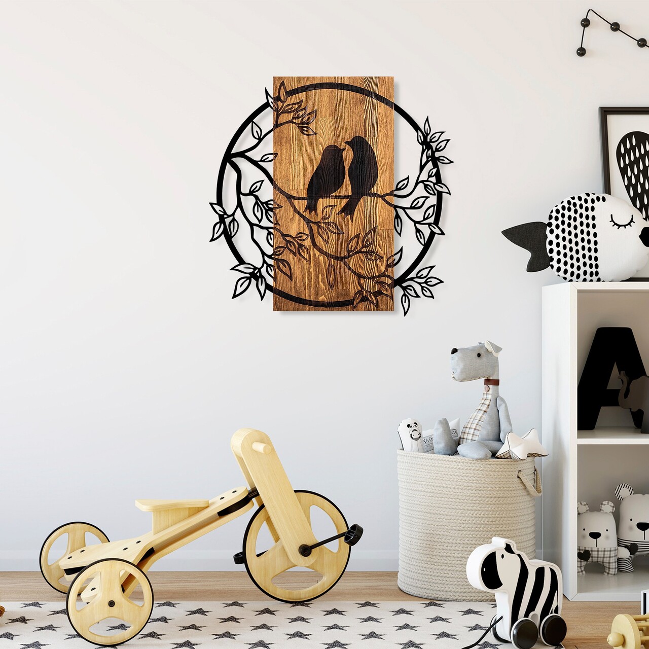 Decoratiune de perete, Couple Birds, Dimensiune: 57 x 59 cm, Nuc / Negru - view 3