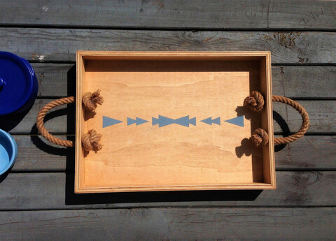 Tava pentru servire, Tribe Tray, 35x43x1.2 cm, Placaj , Maro / Albastru La Moneta