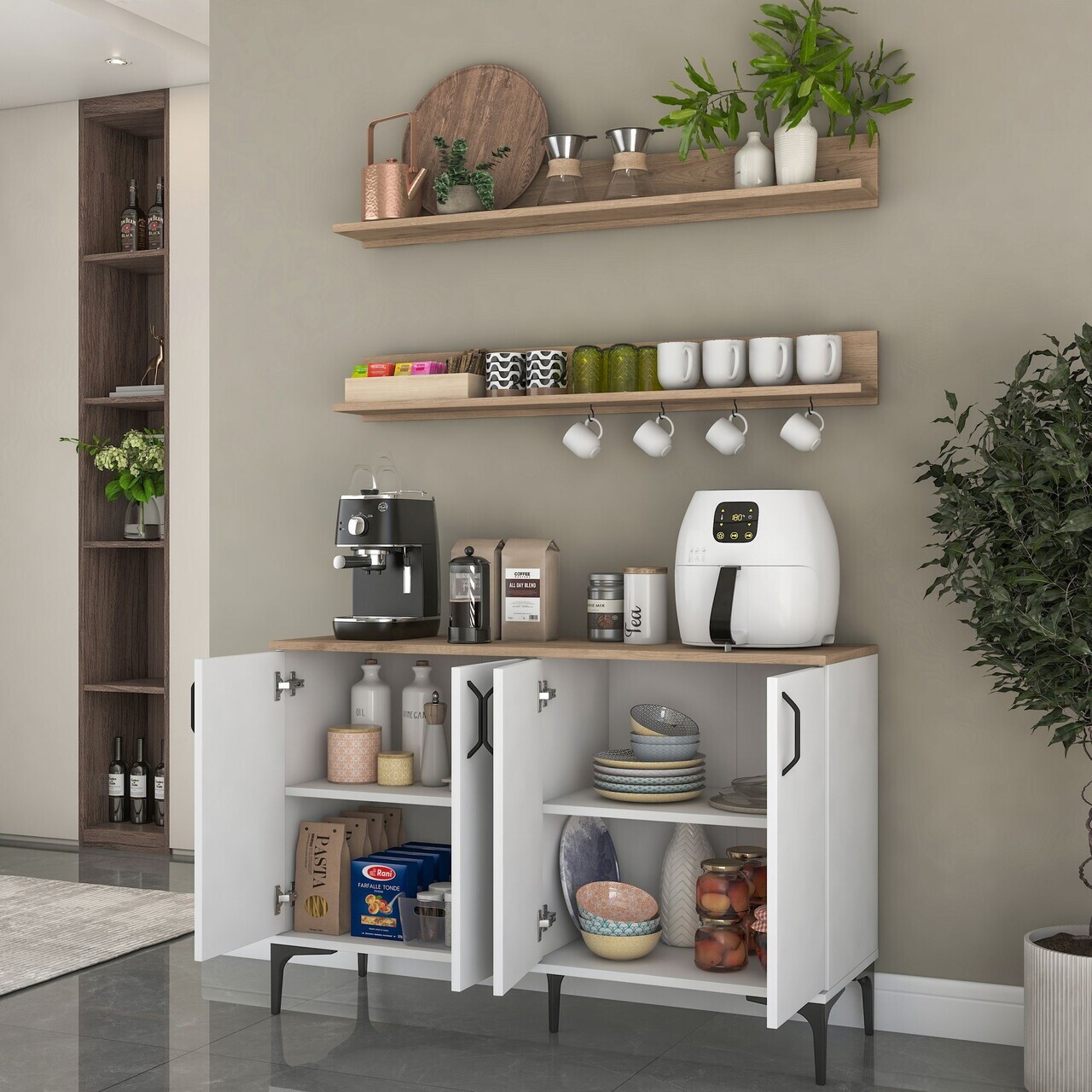 Dulap multifunctional, Hanah Home, JE234, PAL melaminat, Alb/Maro - view 5