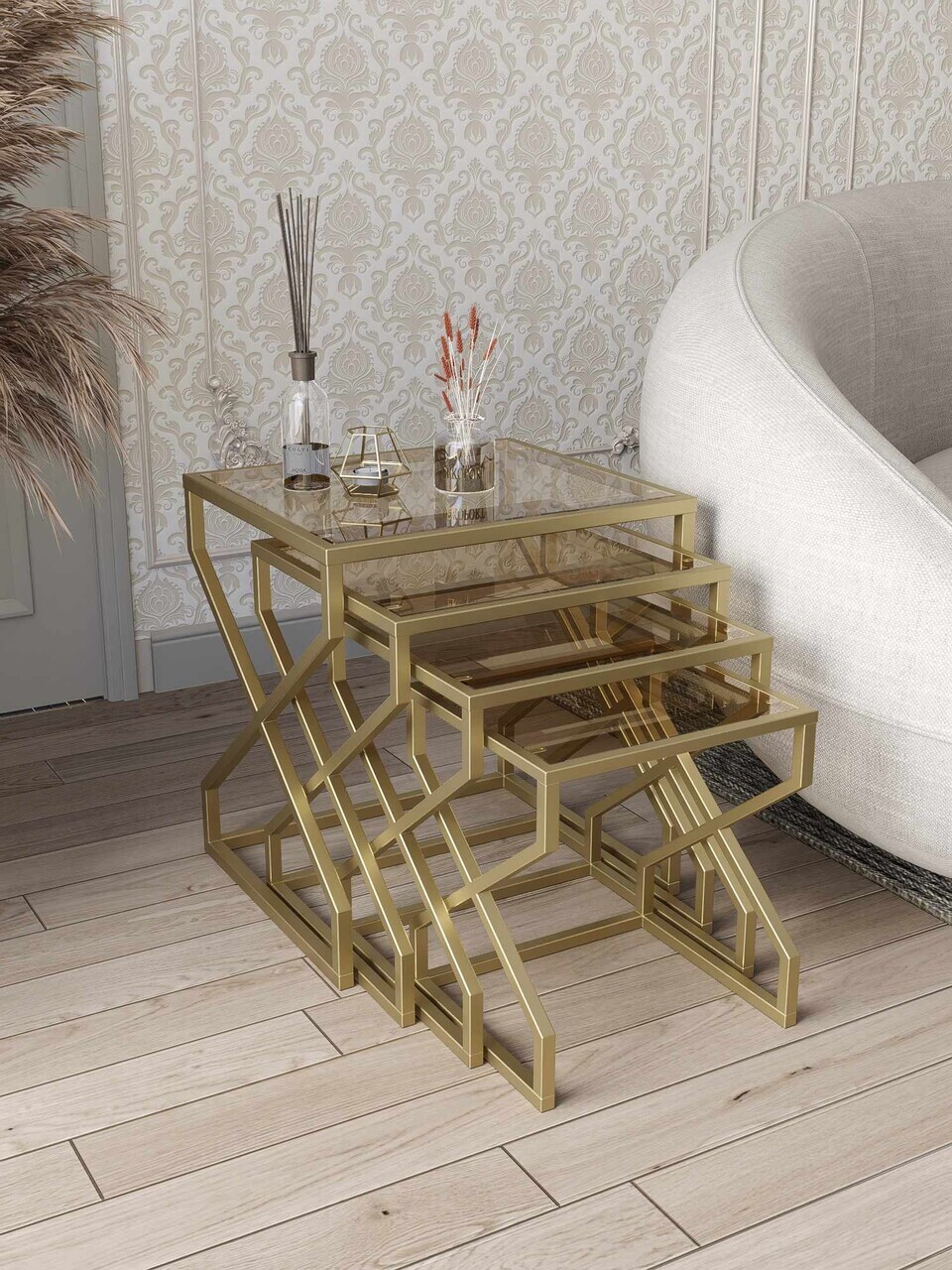 Set masute Nesting 4 piese, Hanah Home, Ela, Aur / Bronz — imaginea 2
