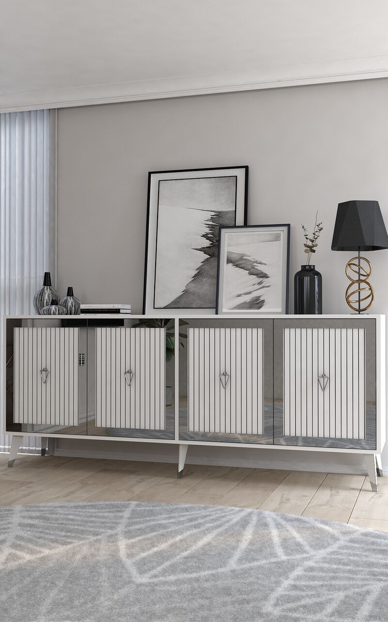 Consola, Hanah Home, Benner, 180x78.6x35 cm, PAL , Alb / Argintiu - view 2