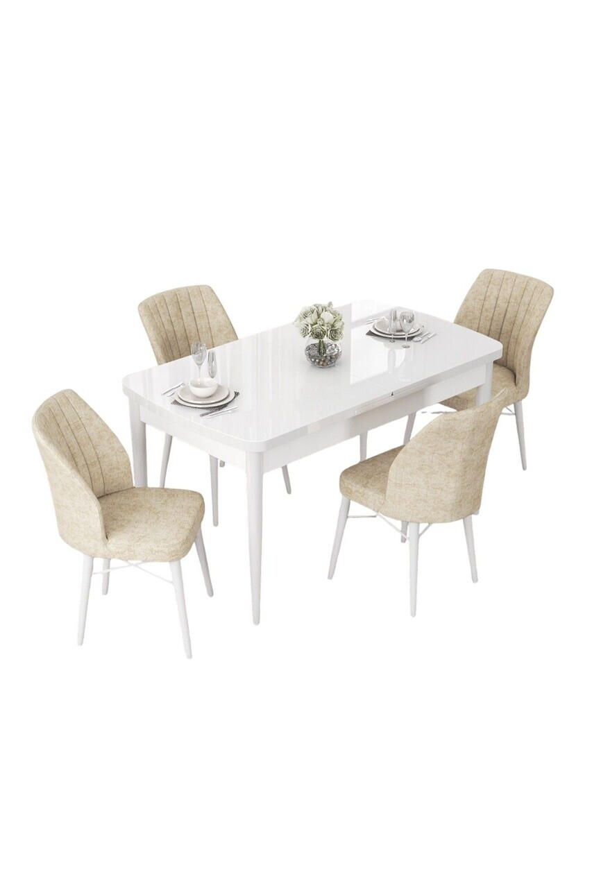 Set masa extensibila si scaune (5 piese), Hanah Home, Nef, Alb / Crem — imaginea 2