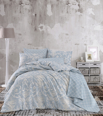 Lenjerie de pat dubla (EU) (IT), 3 piese, Tuval – Blue, EnLora Home, 65% bumbac/35% poliester EnLora Home