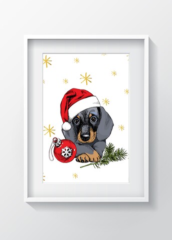 Tablou decorativ dog w hat and globe, oyo kids, 29x24 cm, lemn/mdf, multicolor