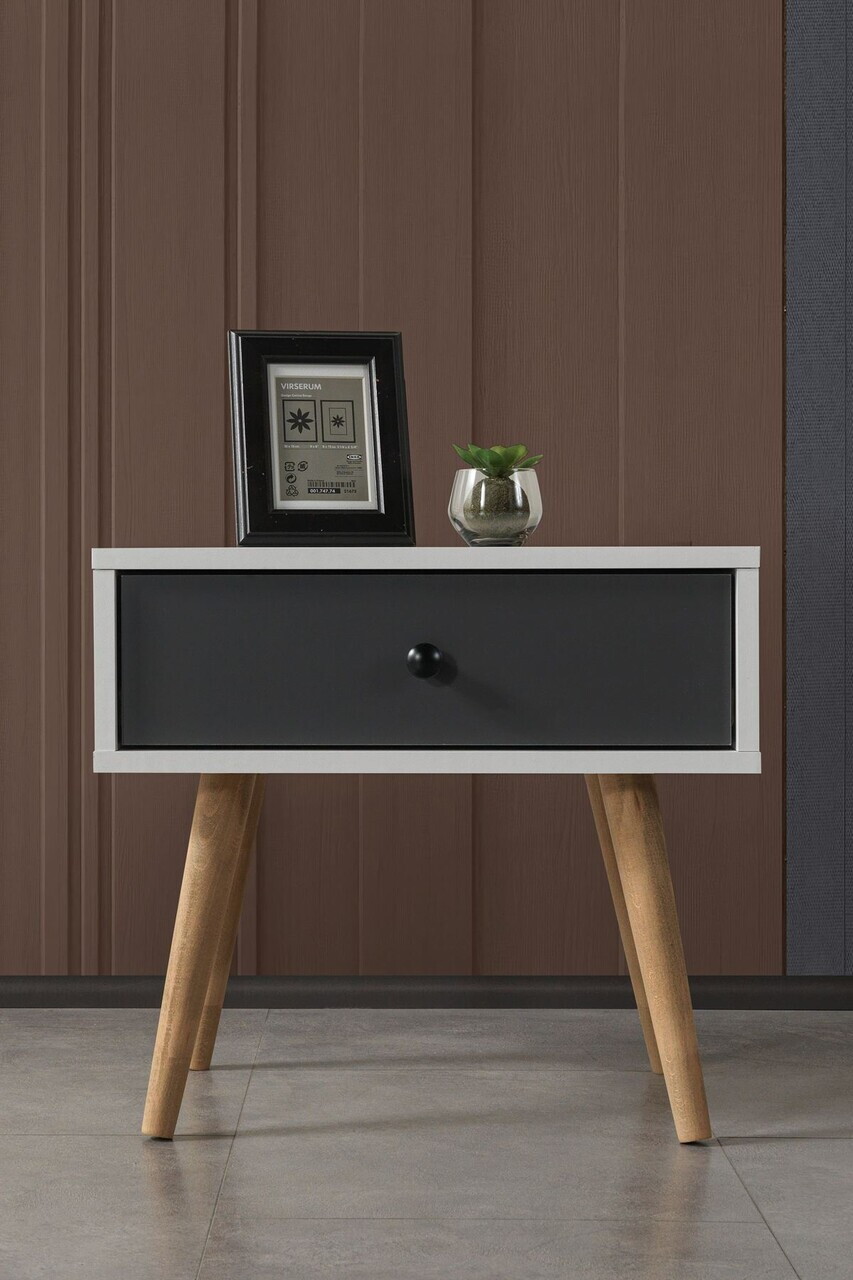 Noptiera Hanah Home Vita 5102 55x49x55 cm PAL Alb / Antracit
