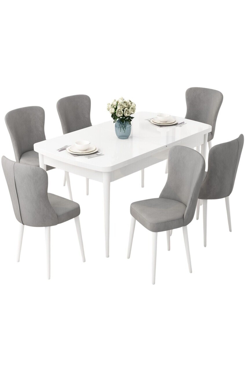 Set masa extensibila si scaune (7 piese), Hanah Home, Due, Alb/Gri — imaginea 2