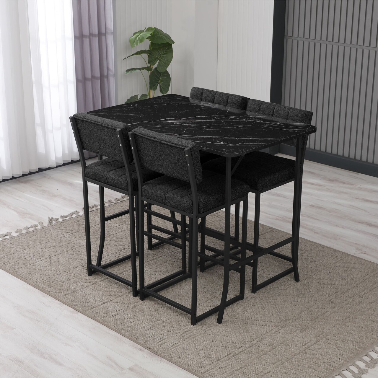 Set masa si 4 scaune de bar, Hanah Home, Retro, Antracit / Negru - imagine 2