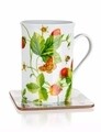 Set cana si suport, Forest Strawberry, Banquet, 300 ml, ceramica/pluta