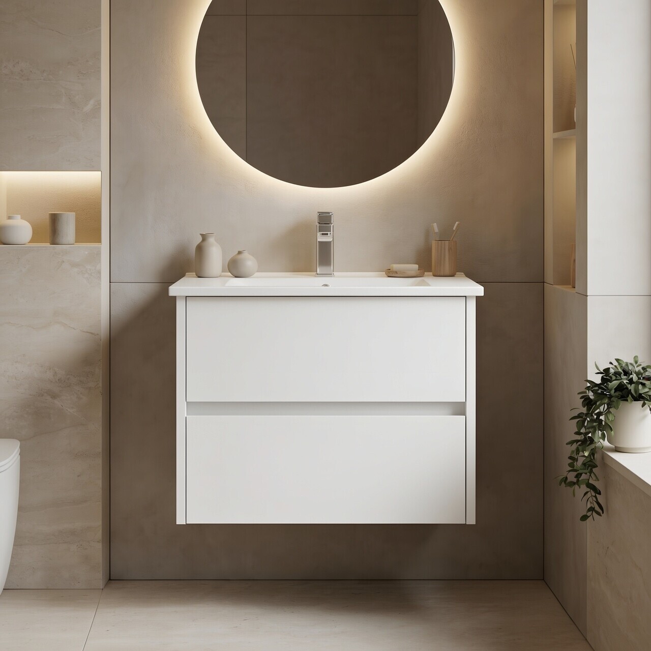 Dulap de baie cu chiuvetă, Hanah Home, Arno 65, Alb