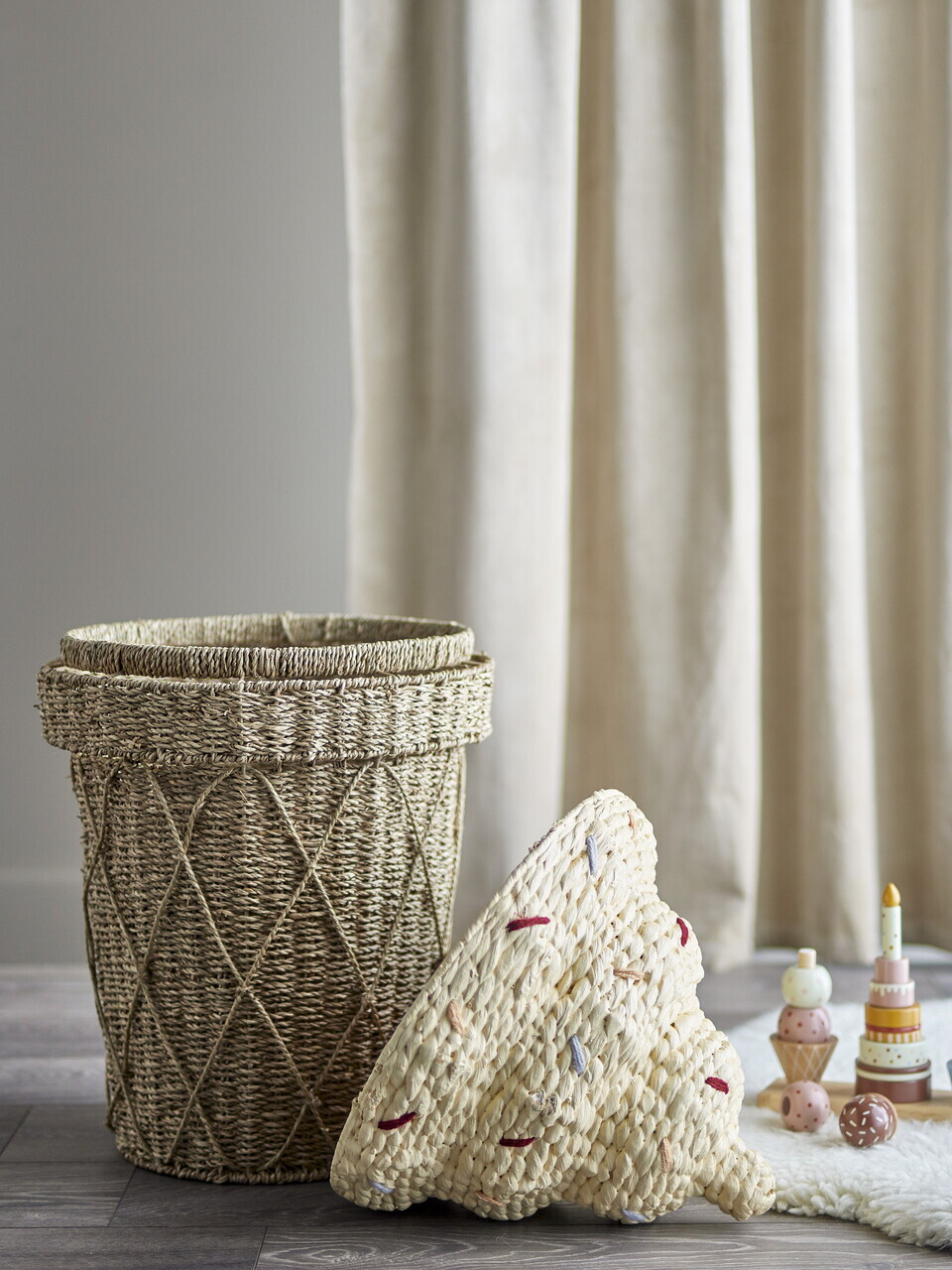 Cos cu capac, Bloomingville, Cillie, 40x72 cm, iarba de mare impletita/otel, natural - imagine 2