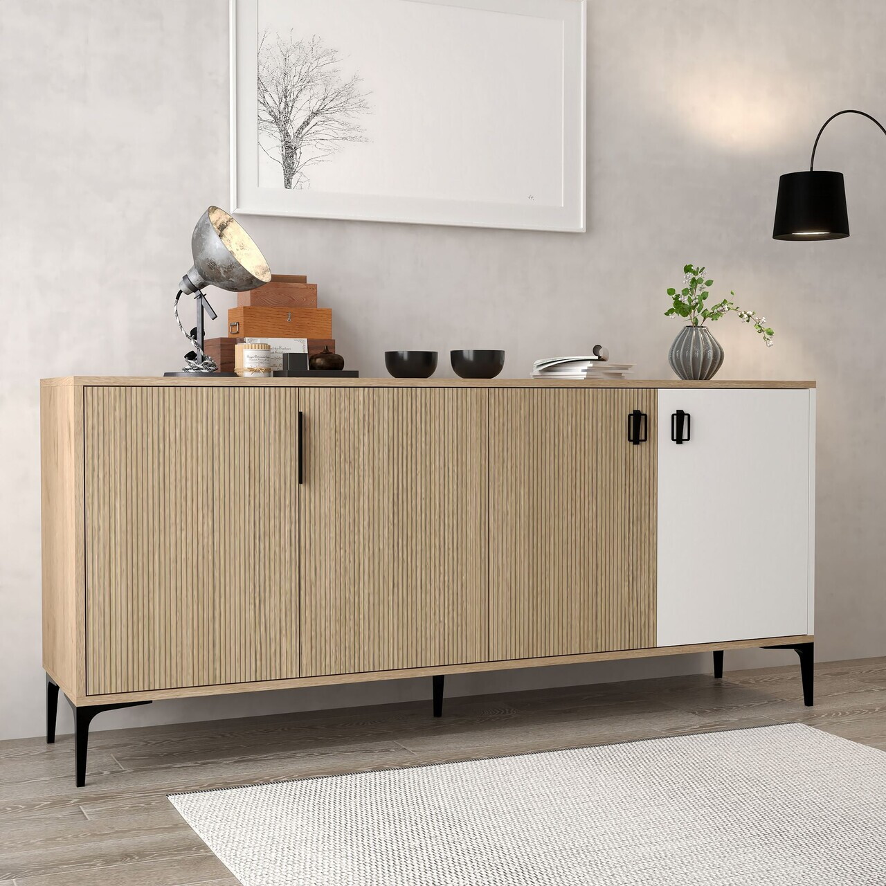 Consola, Hanah Home, Neva 4005, 180x81x44 cm, PAL, Stejar / Alb — imaginea 4