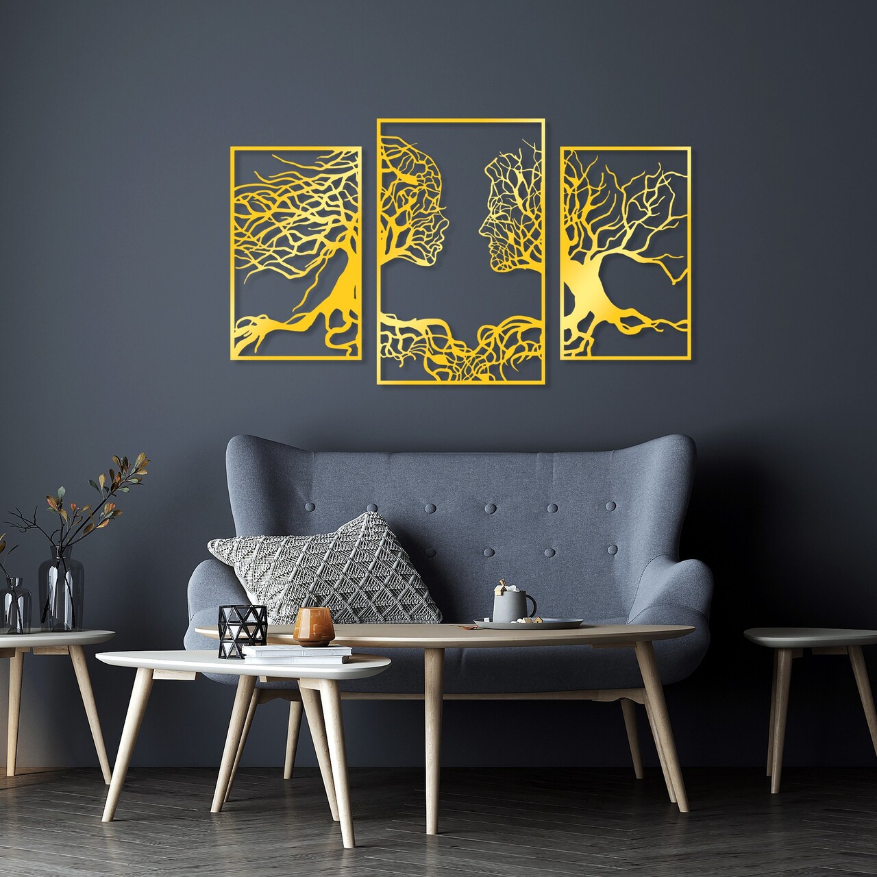 Decoratiune de perete, Golden Triple Root Human 1, Dimensiune: 116 x 71 cm, Auriu - view 3